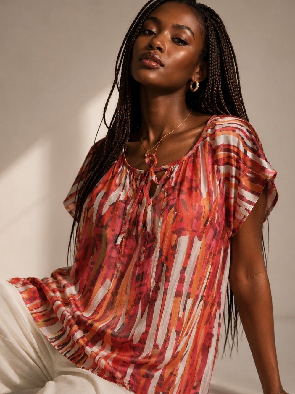 Women's Size 2X Plus Size SHEER Geometric Print Pullover Blouse Summer - Picture 2 of 9